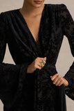 Vicenta Black Velvet Devore Plunge Neck Wrap Mini Dress