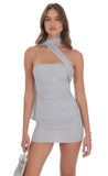 Scarf Rhinestone Mesh Bodycon Dress in Grey