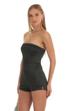 Satin Strapless Romper in Black