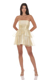 Petal Ruffle Strapless Dress in Gold