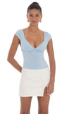 Short Sleeve V Neck Top in Blue
