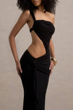 Giovanna Black Asymmetric Maxi Dress With Wrap Skirt