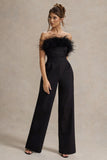 Delta Black Feather Bandeau Wide Leg Jumpsuit