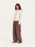 Cream Knitted Ribbed Cuff Button Down Cardigan