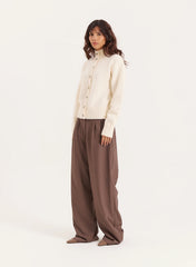 Cream Knitted Ribbed Cuff Button Down Cardigan