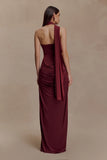 Mattea Slinky And Mesh Maxi Dress With Scarf Burgundy
