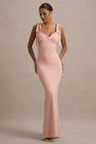 Evanna Pink V Neck Maxi Dress With Bow Straps