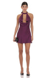 Satin Choker Cowl Neck Dress in Purple
