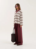 Cream And Chocolate Stripe Contrast Collar Rugby Top
