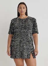 Black Curve Open Back Sequin T Shirt Dress