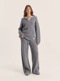 Light Grey Knitted Oversized Collar Zip Jumper