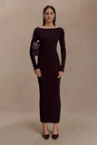 Cleona Merino Wool Ribbed Long Sleeve Maxi Dress Deep Chocolate