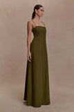 Sofie Pintuck Linen Maxi Dress Khaki