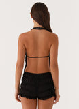Gail Beaded Cowl Halterneck Top Black