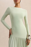 Jasira Mint Crew Neck Maxi Dress With Asymmetric Drop Waist