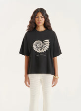 Black Embroidered Shell Oversized T Shirt