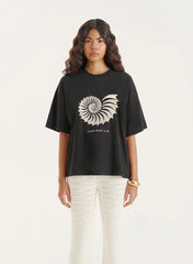 Black Embroidered Shell Oversized T Shirt