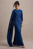 Padma Blue Draped Maxi Dress With Cape Sleeves