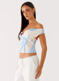 Ozella Off Shoulder Top Bloom Wave Print