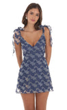 Floral A line Dress in Navy