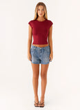 Davie Low Rise Denim Shorts Blue