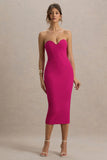 Nina Dark Pink Structured Strapless Corset Midi Dress