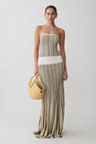Joyce Stripe Maxi Knit Dress Khaki Ivory