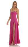 Sequin Bust Crepe Maxi Dress in Hot Pink