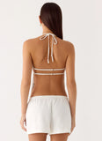 Millo Linen Tie Halter Top Ivory