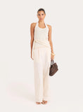 Cream Boucle Knit Draped Waist Sleeveless Top