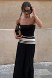 Solaris Strapless Contrast Knit Maxi Dress Black White