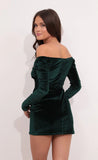 Off Shoulder Velvet Dress in Green