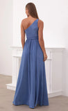 One Shoulder Pleated Dress in Periwinkle Blue