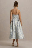 One Wish Light Blue Jacquard Sweetheart Midi Dress