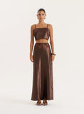 Chocolate Satin Crochet Panelled Maxi Skirt