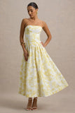 Bluebell Lemon Porcelain Print Poplin Bandeau Drop Waist Midi Dress