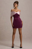 Linley Burgundy Pink Satin Bow Bardot Mini Dress