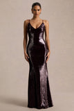 Lenor Burgundy Plunge Neck Maxi Dress