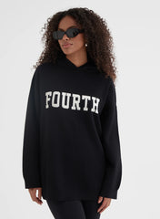 Black Oversized Fourth Knitted Hoodie
