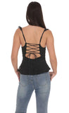 Lace Ruffle Strap Top in Black