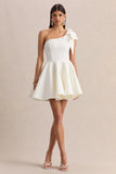 Prosperity White Asymmetric Neck Mini Dress With Bow Detail