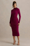 Tamara Burgundy Long Sleeve Ruched Midi Dress