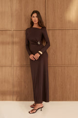 Chocolate Off Shoulder Hardware Maxi Dress