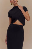 Eris High Neck Scuba Jersey Top Black