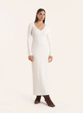 Off White Drop Waist Knitted Maxi Dress