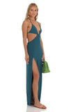 Striped Bikini Cutout Maxi Dress in Blue