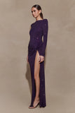 Deanna Long Sleeve Diamante Maxi Dress Purple