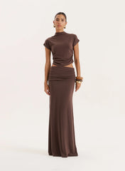 Chocolate Jersey High Neck Sleeveless Top