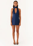 Alicia Satin Halter Mini Dress Navy