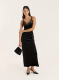 Black Velvet Lace Trim Midaxi Dress
